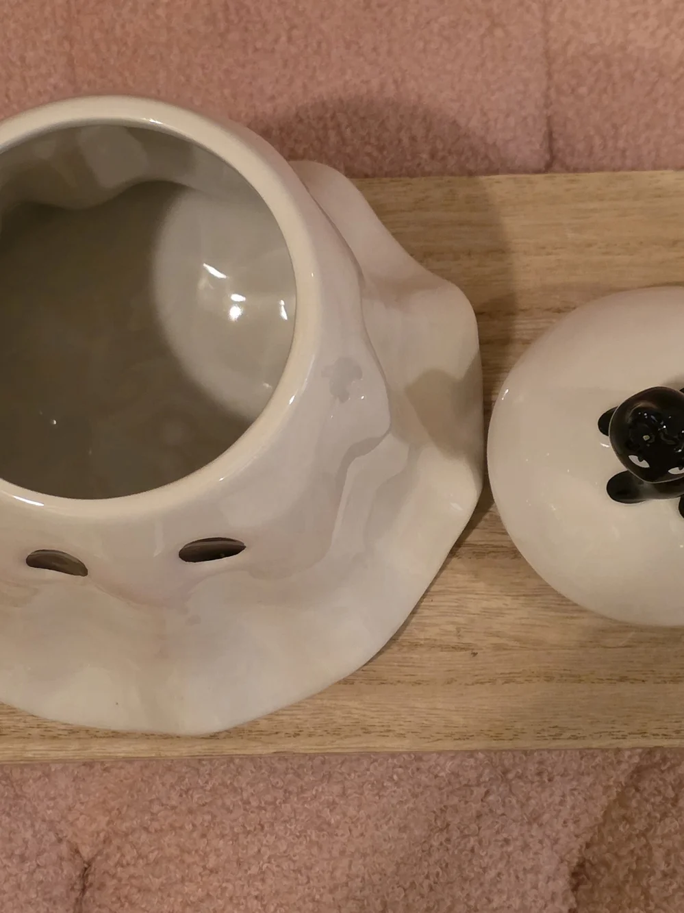 Ceramic White Ghost Cookie Jar with Black Cat Lid